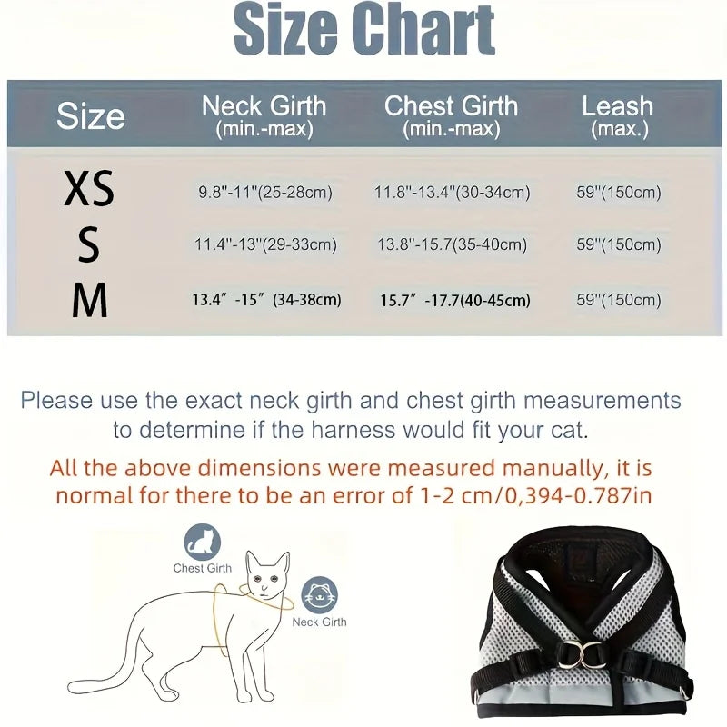 Cat and Dog Leash Set, Vest-Style Pet Harness with Anti-Escape Strap, Suitable for Cats and Dogs, Breathable Mesh Leash