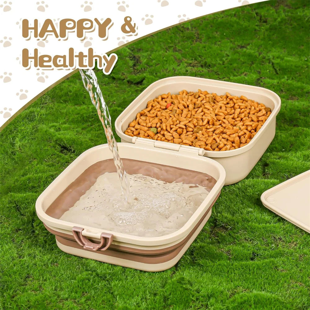Portable Dog Bowl for Traveling, 2-in-1 Pet Food and Water Feeder