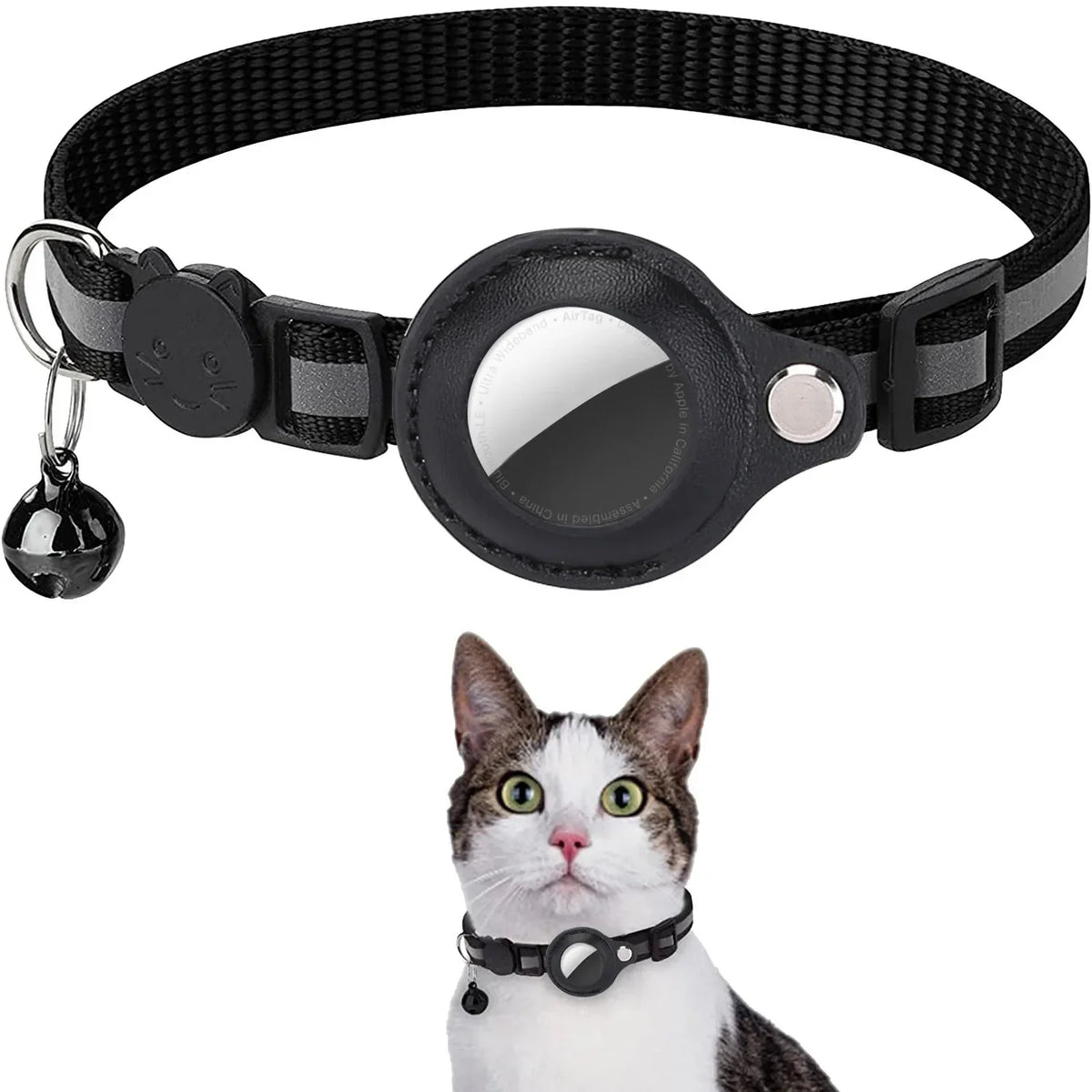 Waterproof Breakaway Cat Collar with Bell & Reflective Stripes,Kitten Collar with AirTag Holder, Case for Cats Daily Walking Use