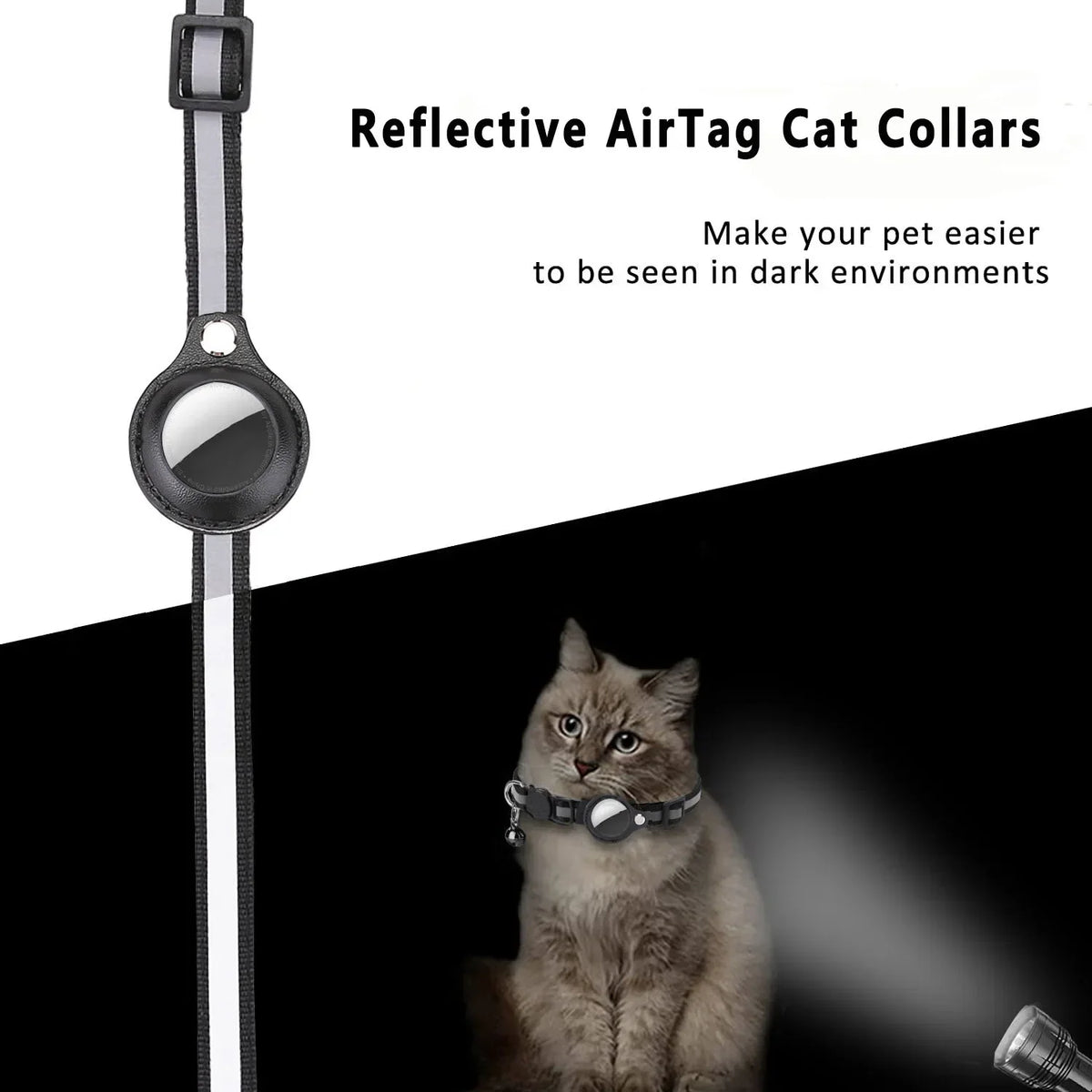 Waterproof Breakaway Cat Collar with Bell & Reflective Stripes,Kitten Collar with AirTag Holder, Case for Cats Daily Walking Use