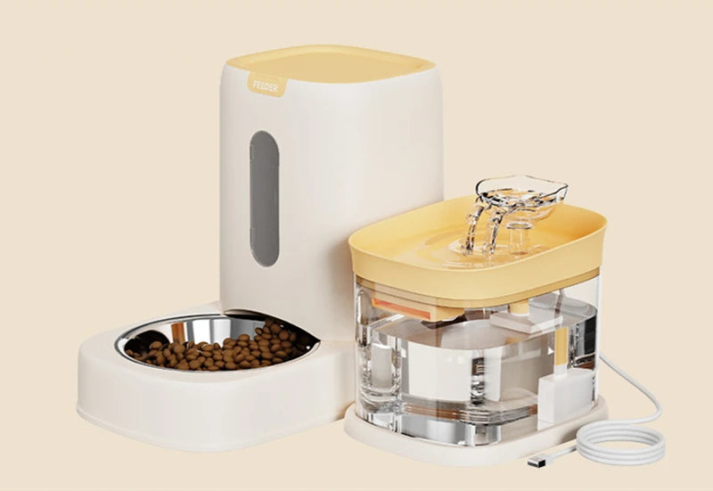Automatic Pet Feeder And Water Bowl Combo Stainless Steel