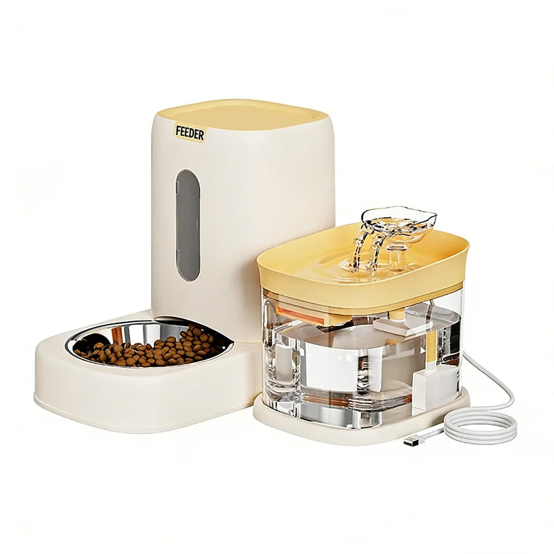 Automatic Pet Feeder And Water Bowl Combo Stainless Steel