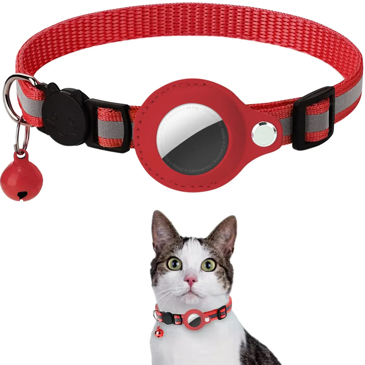 Waterproof Breakaway Cat Collar with Bell & Reflective Stripes,Kitten Collar with AirTag Holder, Case for Cats Daily Walking Use