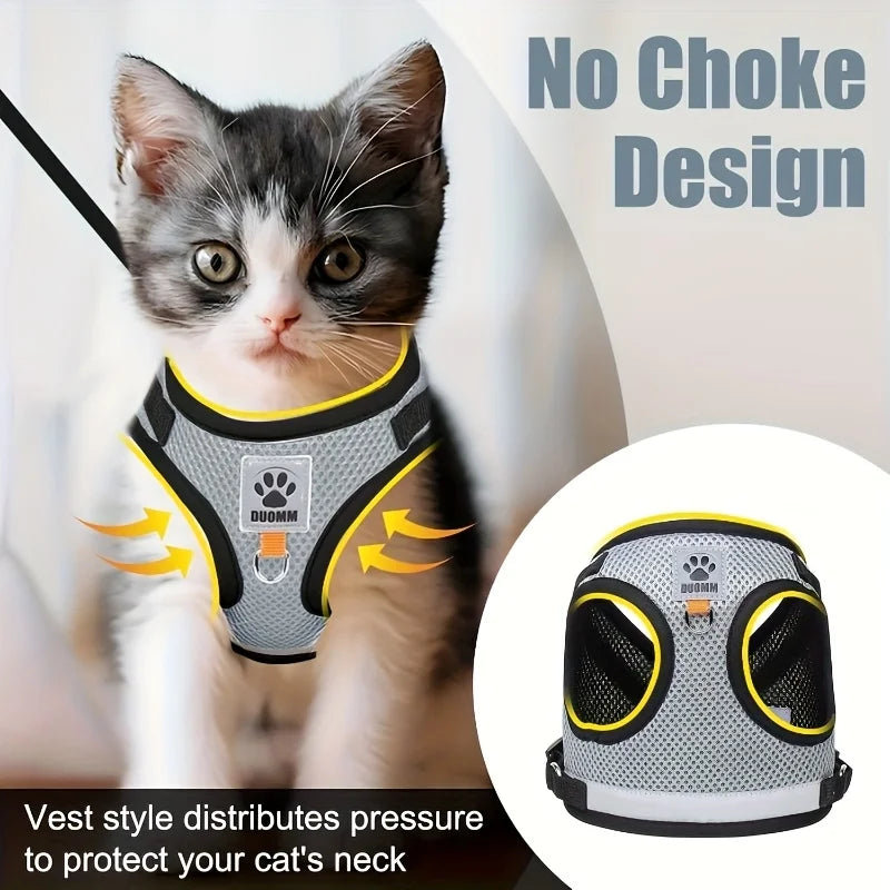 Cat and Dog Leash Set, Vest-Style Pet Harness with Anti-Escape Strap, Suitable for Cats and Dogs, Breathable Mesh Leash