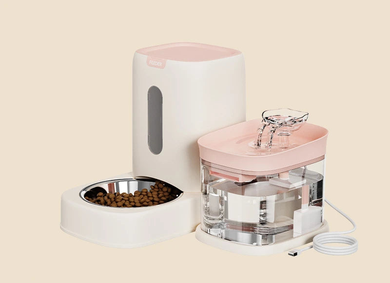 Automatic Pet Feeder And Water Bowl Combo Stainless Steel