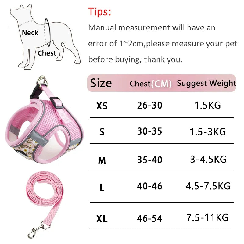 Pet Harness And Leash Set Reflective Harness Anti Escape Mesh Cat Chest Strap For Cats Small Dogs Pet Chihuahua Walking Supplies