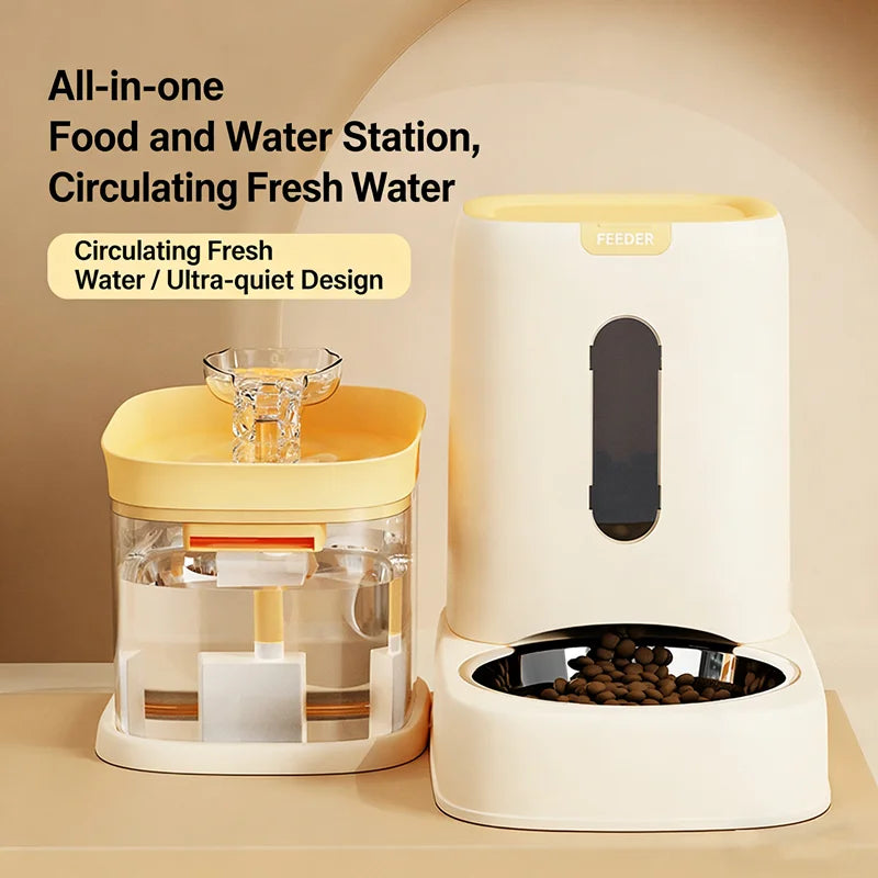 Automatic Pet Feeder And Water Bowl Combo Stainless Steel