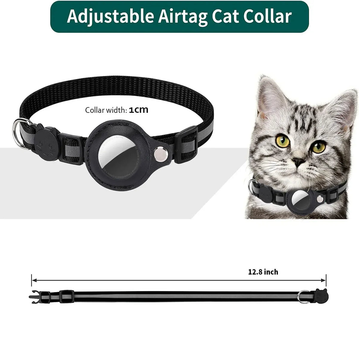 Waterproof Breakaway Cat Collar with Bell & Reflective Stripes,Kitten Collar with AirTag Holder, Case for Cats Daily Walking Use