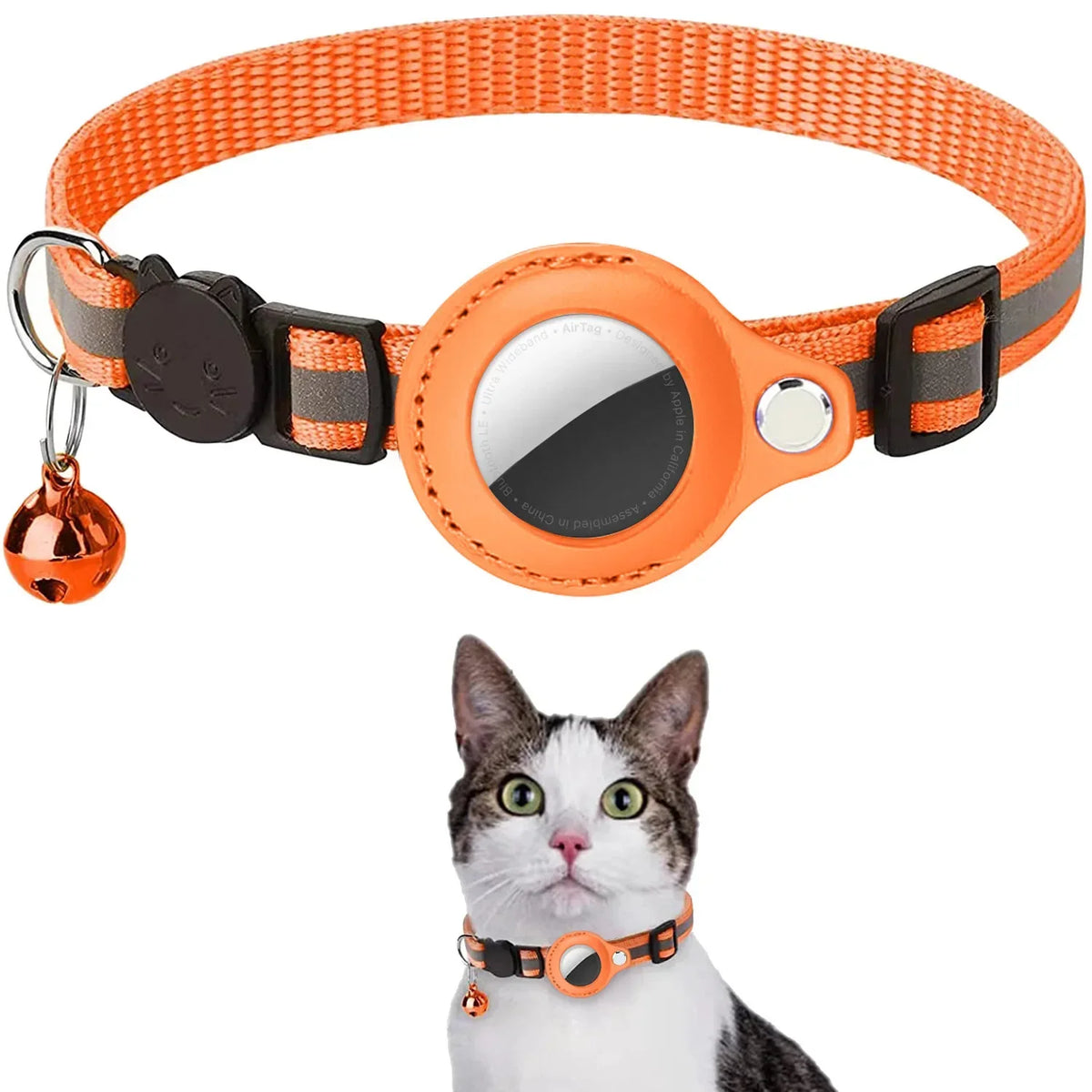 Waterproof Breakaway Cat Collar with Bell & Reflective Stripes,Kitten Collar with AirTag Holder, Case for Cats Daily Walking Use