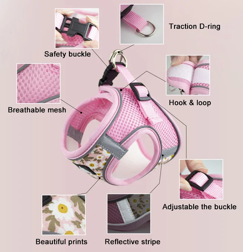 Pet Harness And Leash Set Reflective Harness Anti Escape Mesh Cat Chest Strap For Cats Small Dogs Pet Chihuahua Walking Supplies