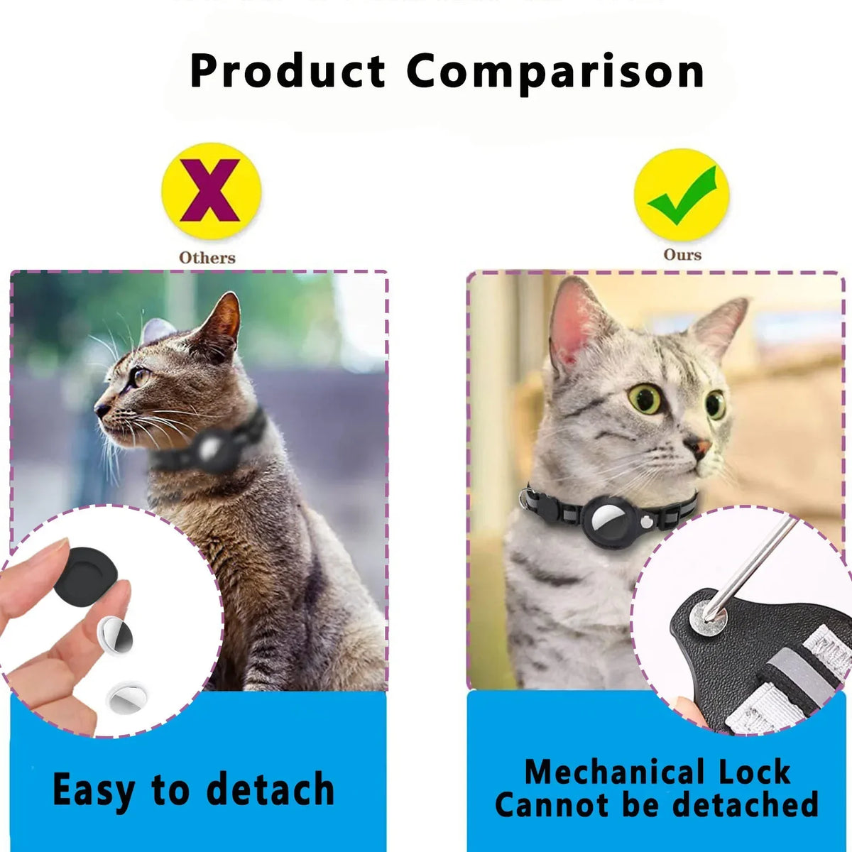 Waterproof Breakaway Cat Collar with Bell & Reflective Stripes,Kitten Collar with AirTag Holder, Case for Cats Daily Walking Use