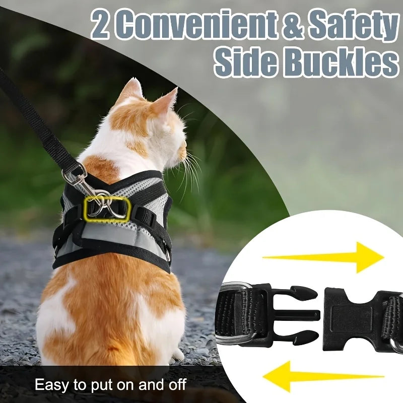 Cat and Dog Leash Set, Vest-Style Pet Harness with Anti-Escape Strap, Suitable for Cats and Dogs, Breathable Mesh Leash
