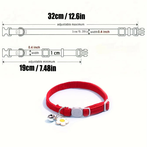 Adjustable Cat Collar with Bell, Safety Snap Hook, Polyester Material, Small Breed Recommended, Flower Charm Design