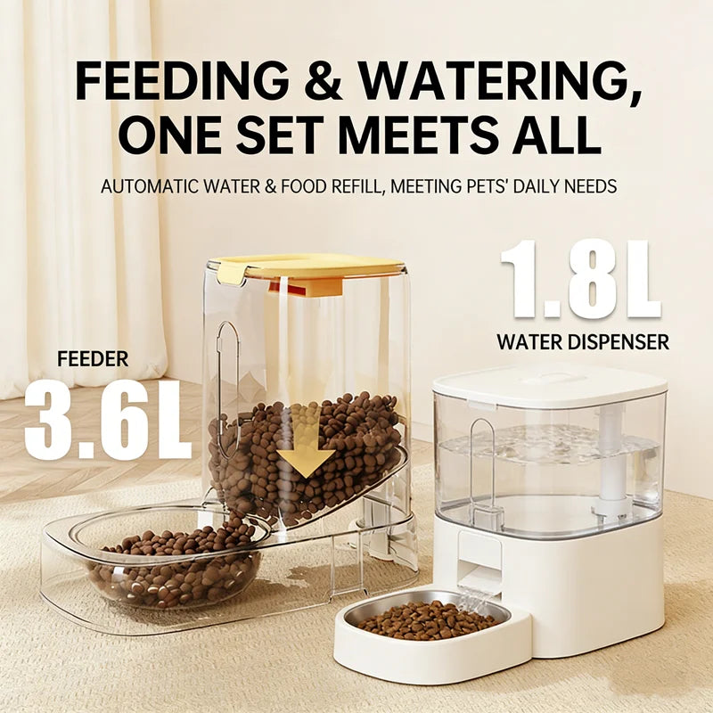 Automatic Pet Feeder And Water Bowl Combo Stainless Steel