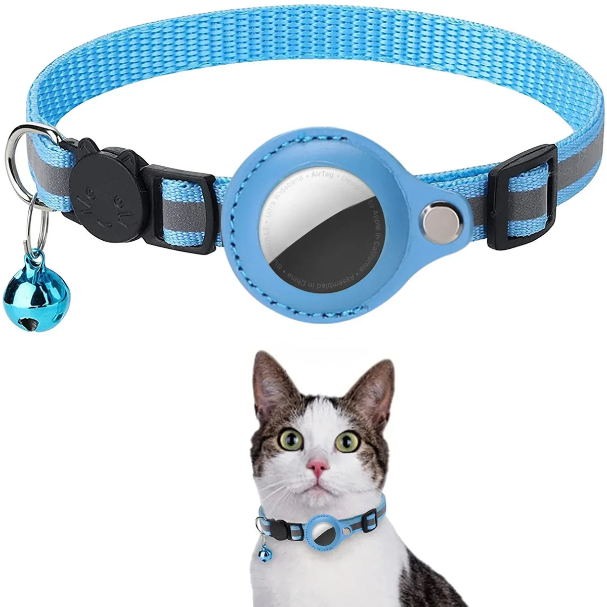 Waterproof Breakaway Cat Collar with Bell & Reflective Stripes,Kitten Collar with AirTag Holder, Case for Cats Daily Walking Use