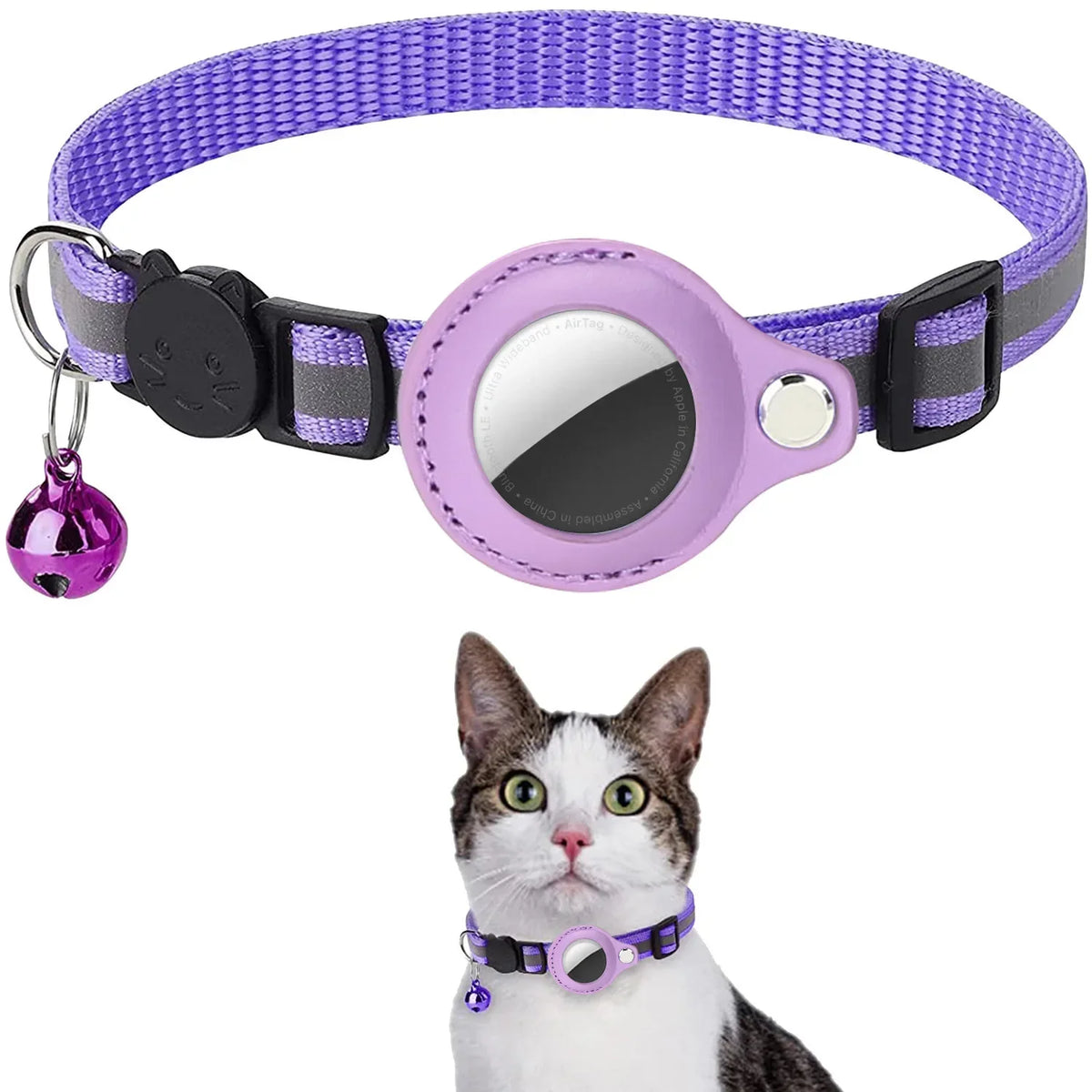 Waterproof Breakaway Cat Collar with Bell & Reflective Stripes,Kitten Collar with AirTag Holder, Case for Cats Daily Walking Use