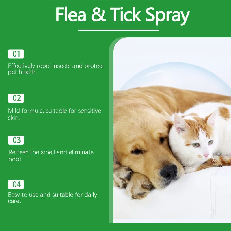 Gentle Cleaning Pet Flea Spray Safe Tick Control Non Toxic Plant Based Formula Fast Acting Flea Killer for Dogs, Cats