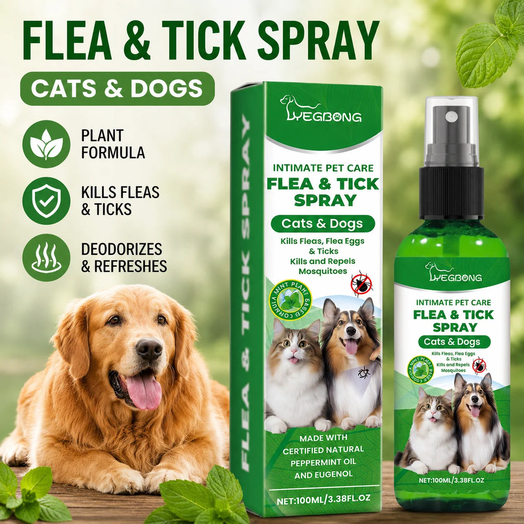 Gentle Cleaning Pet Flea Spray Safe Tick Control Non Toxic Plant Based Formula Fast Acting Flea Killer for Dogs, Cats