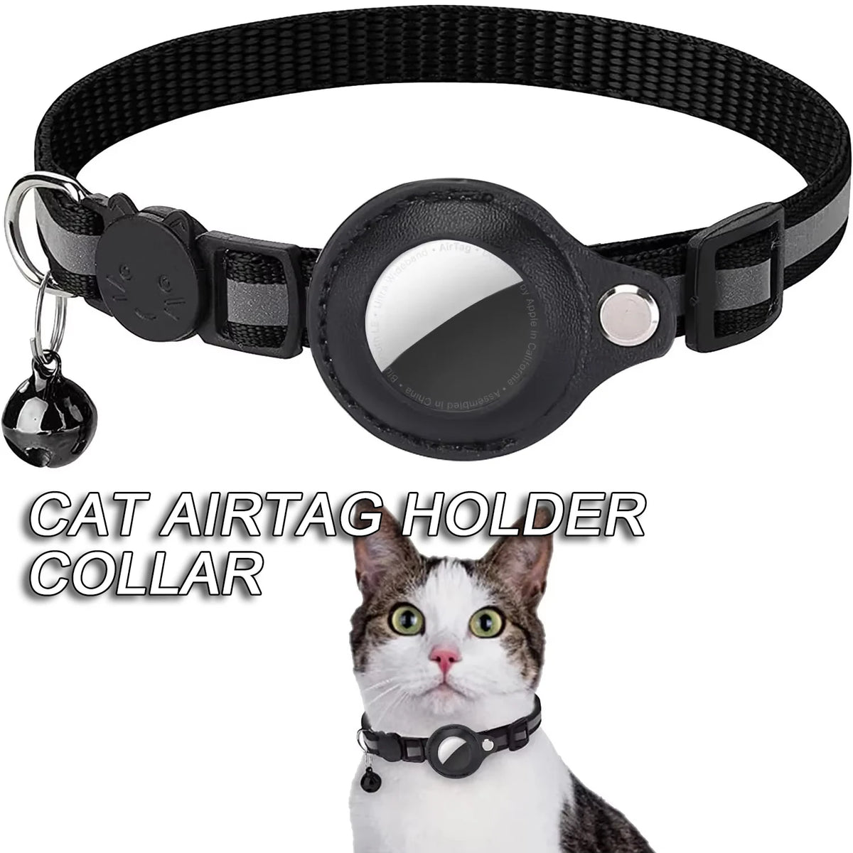 Waterproof Breakaway Cat Collar with Bell & Reflective Stripes,Kitten Collar with AirTag Holder, Case for Cats Daily Walking Use