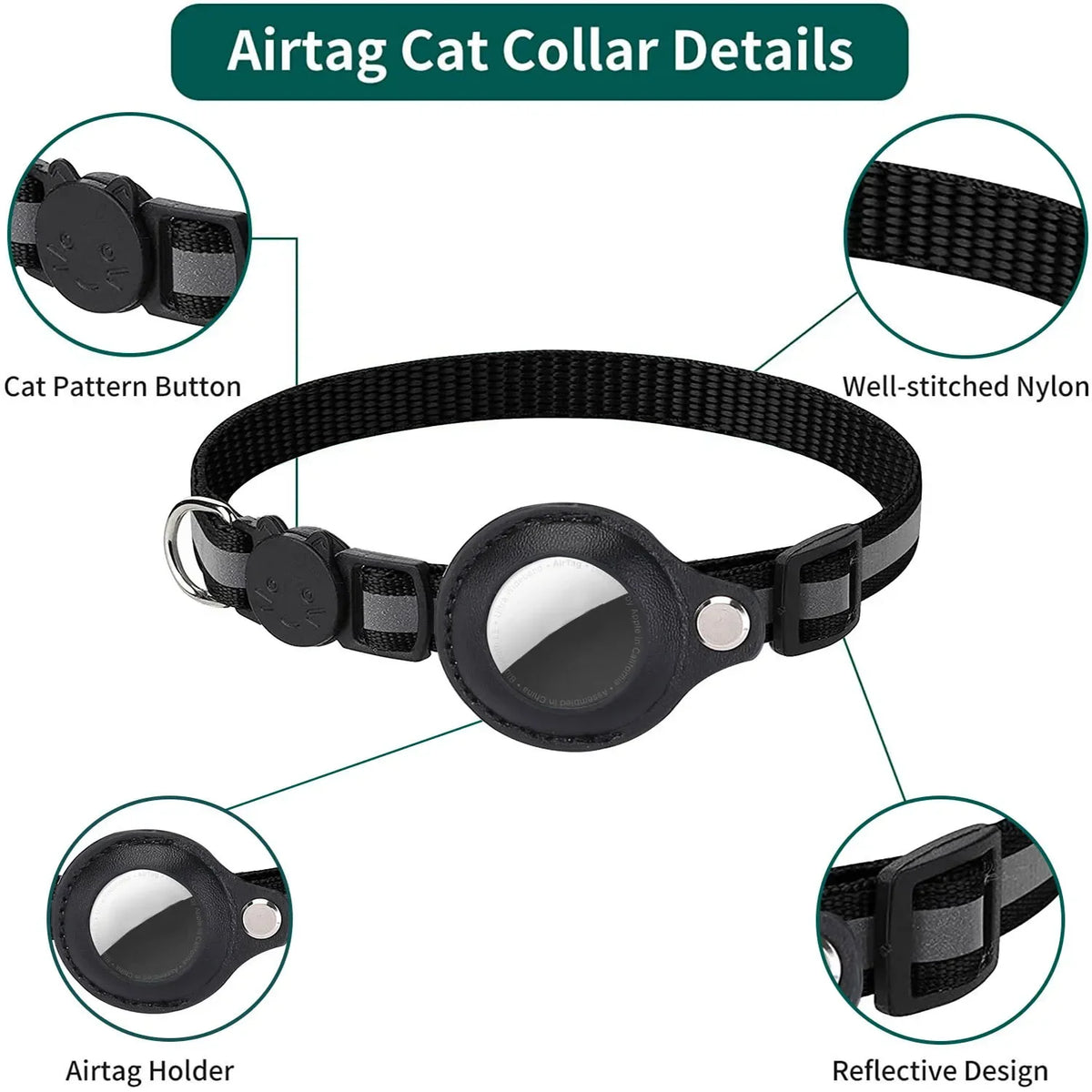 Waterproof Breakaway Cat Collar with Bell & Reflective Stripes,Kitten Collar with AirTag Holder, Case for Cats Daily Walking Use