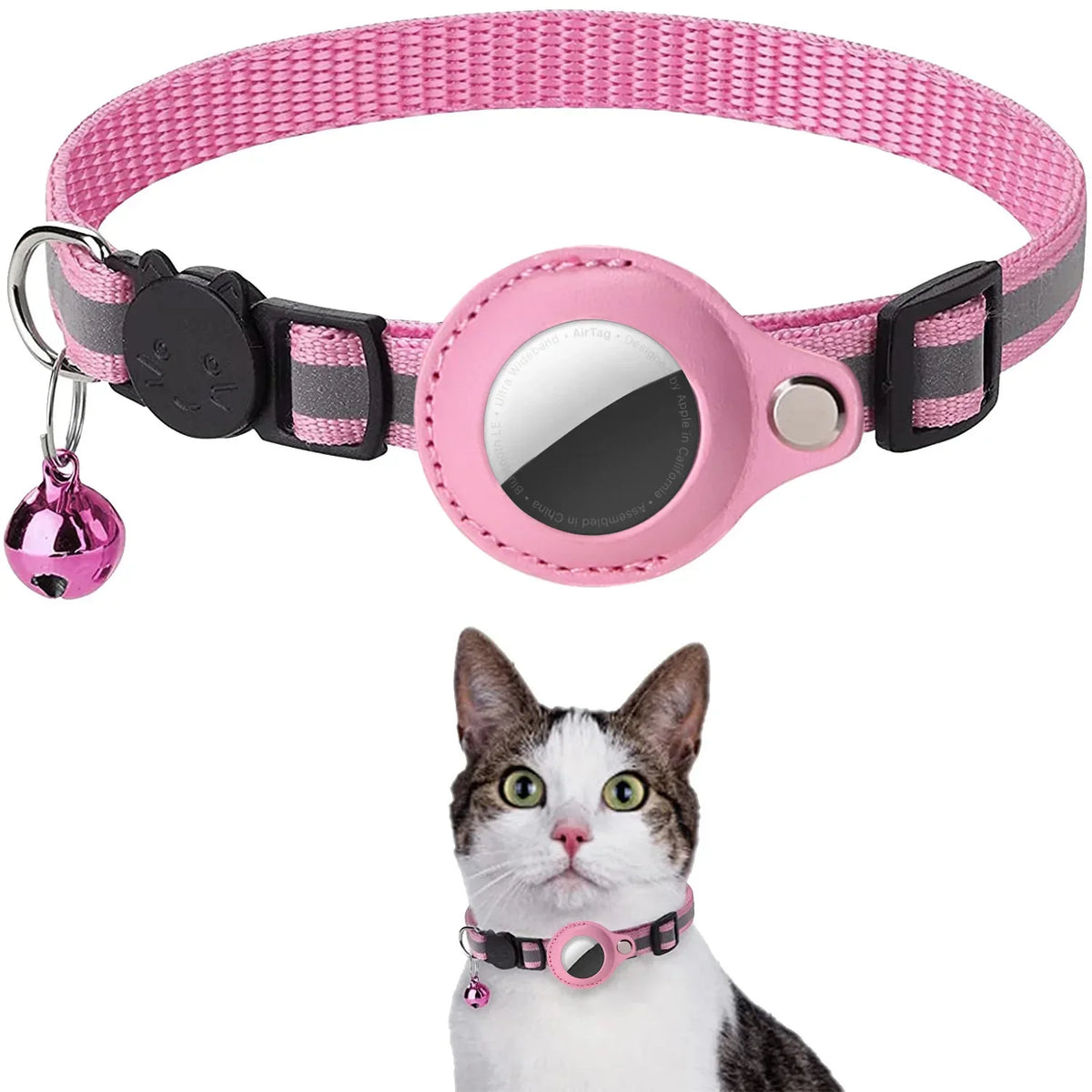 Waterproof Breakaway Cat Collar with Bell & Reflective Stripes,Kitten Collar with AirTag Holder, Case for Cats Daily Walking Use