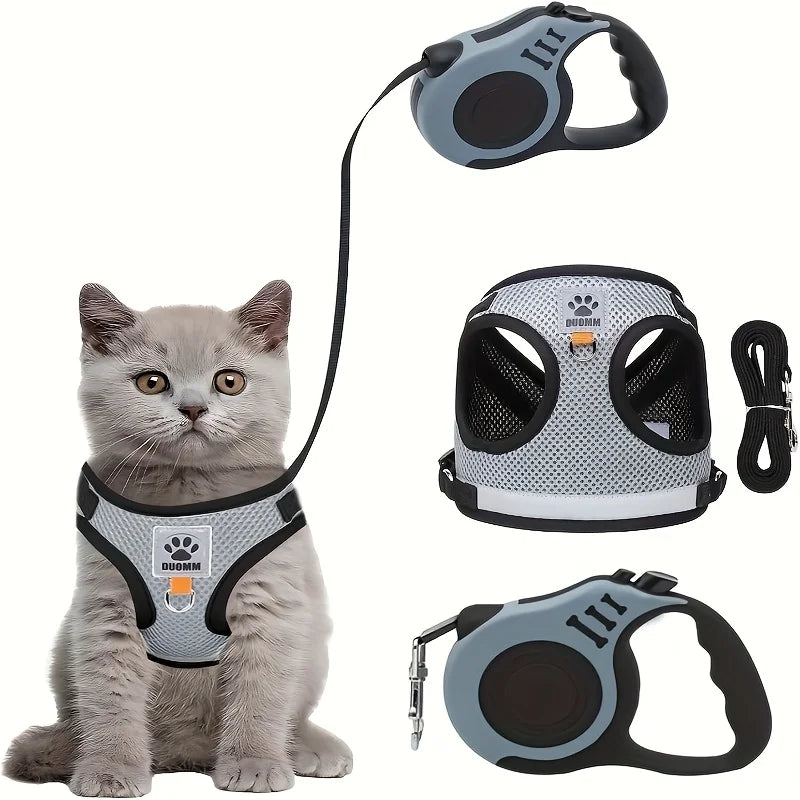 Cat and Dog Leash Set, Vest-Style Pet Harness with Anti-Escape Strap, Suitable for Cats and Dogs, Breathable Mesh Leash